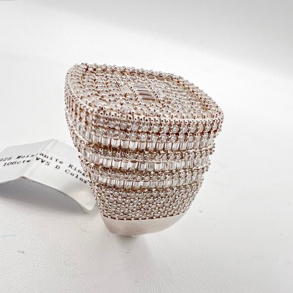 925 Sterling Sliver Moissanite 1inch Square Ring, 6.106ctw VVS Stones with Bague - Picture 4 of 8